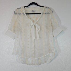 Bar III Sheer Blouse Top Medium Floral Embroidered Short Sleeve Coquette Girly